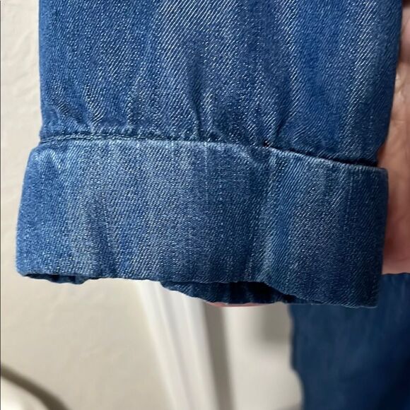 LOFT Light Blue Denim Dress Cuffed Sleeve Pockets - Picture 4 of 5